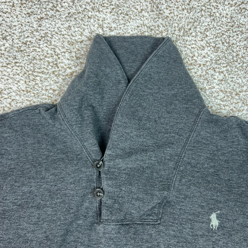 Polo Ralph Lauren Sweater Mens XL Gray Shawl Collar Button Pullover Pony Logo‎